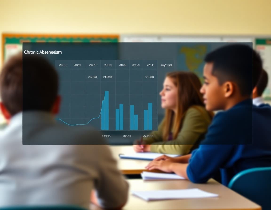 School attendance tracking dashboard showing chronic absenteeism rates by grade level