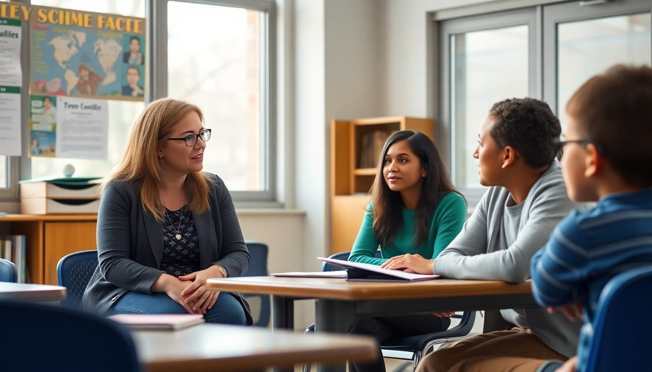 School counselor meeting with a chronically absent student and family to discuss support