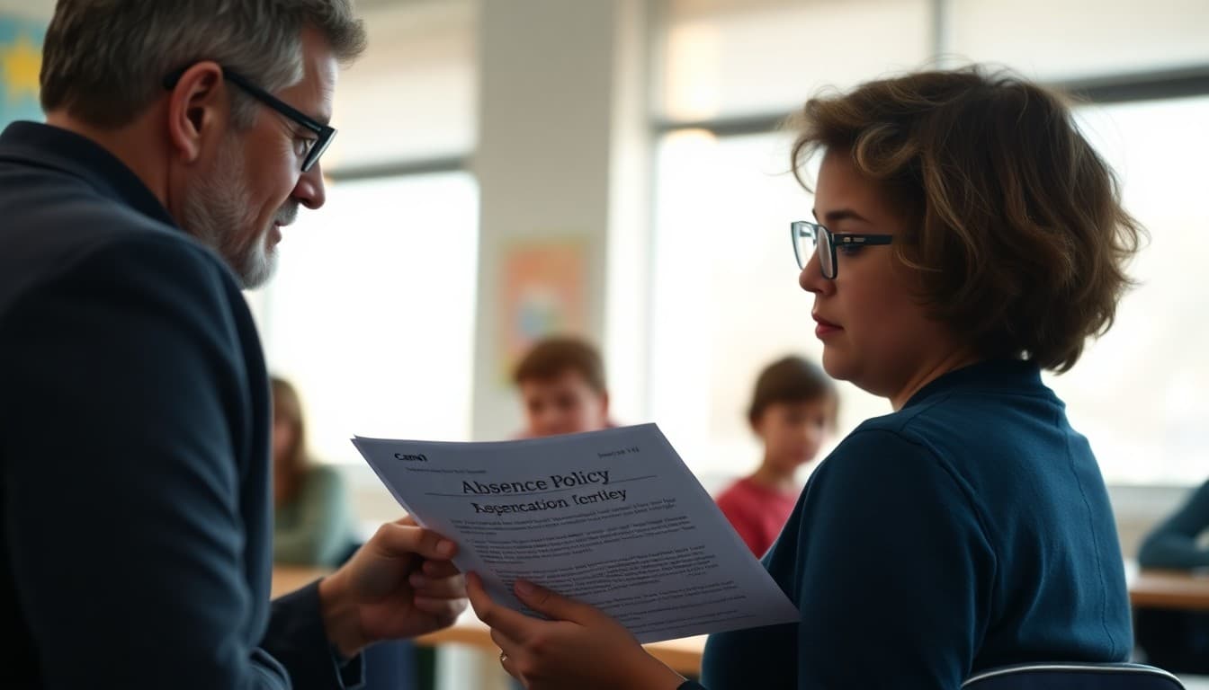 Parent reviewing absence policy clarification received from a school newsletter