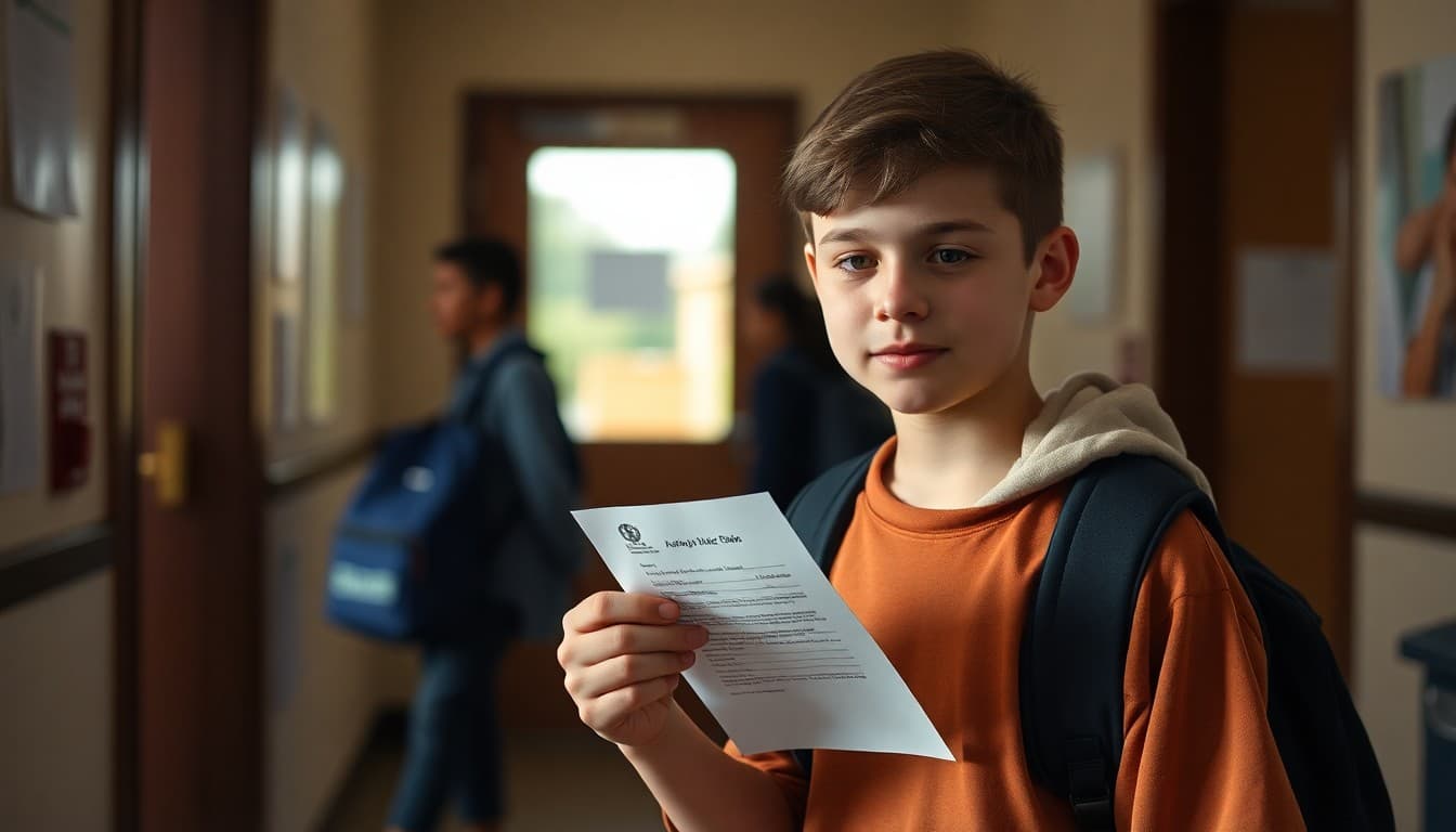 Student returning from a medical absence with a doctor note for the school front office