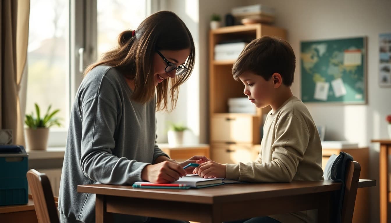 Parent setting up a dedicated home learning space for their child before remote school begins
