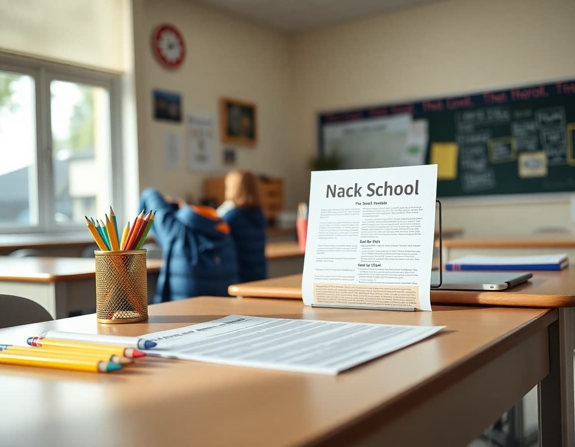 Back to school supplies and newsletter printed on desk ready for first week of school