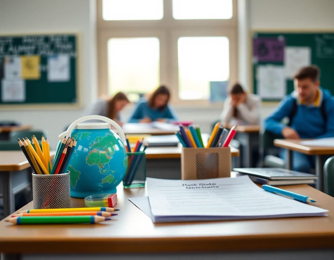 Back to school supplies and newsletter printed on desk ready for first week of school