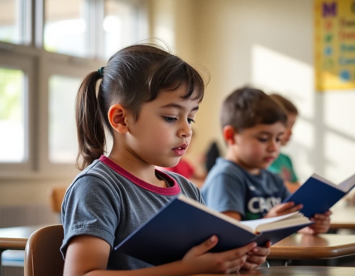 Students practicing Spanish and English reading during bilingual summer school program
