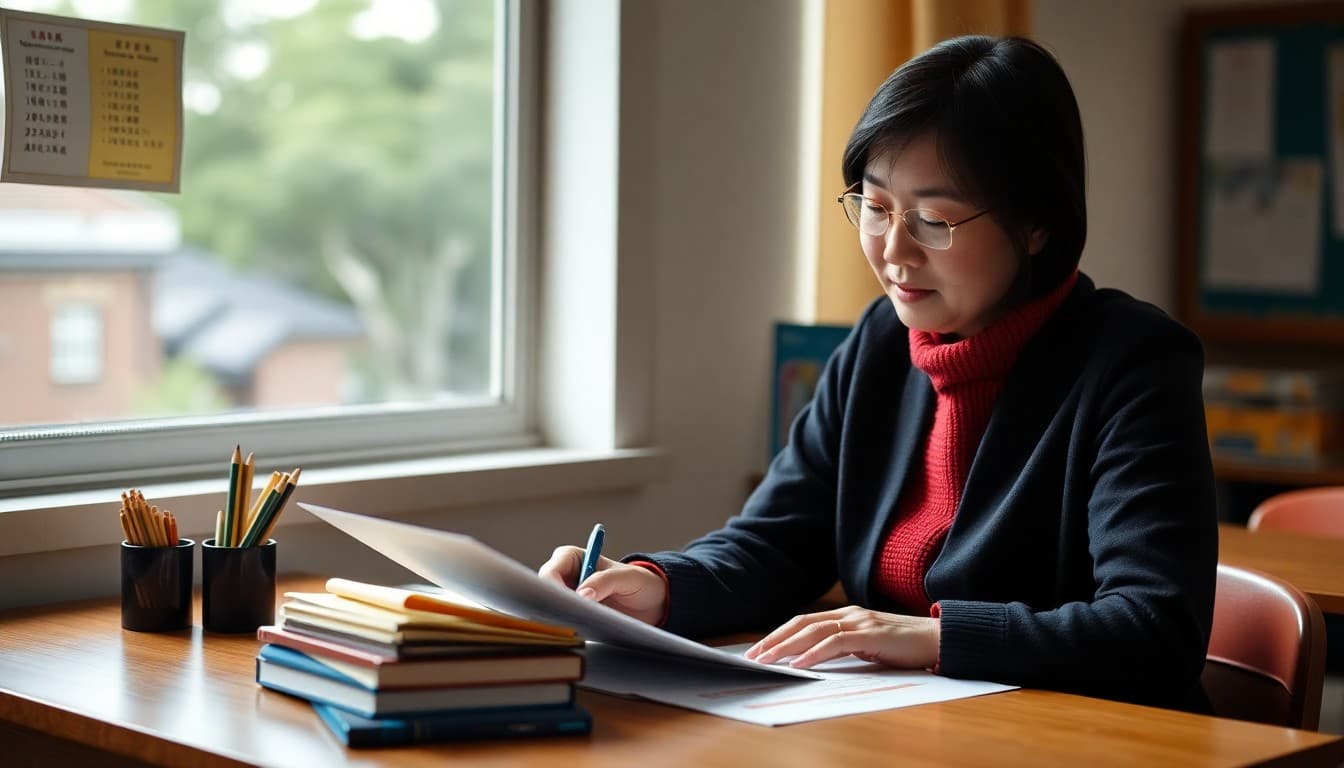 Chinese Mandarin immersion teacher writing newsletter in two languages for school families