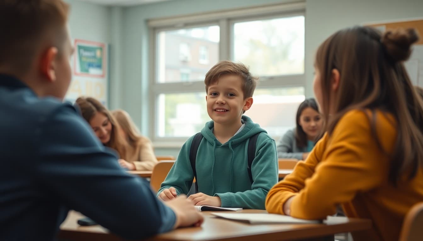 Bilingual student naturally switching between two languages while talking with friends