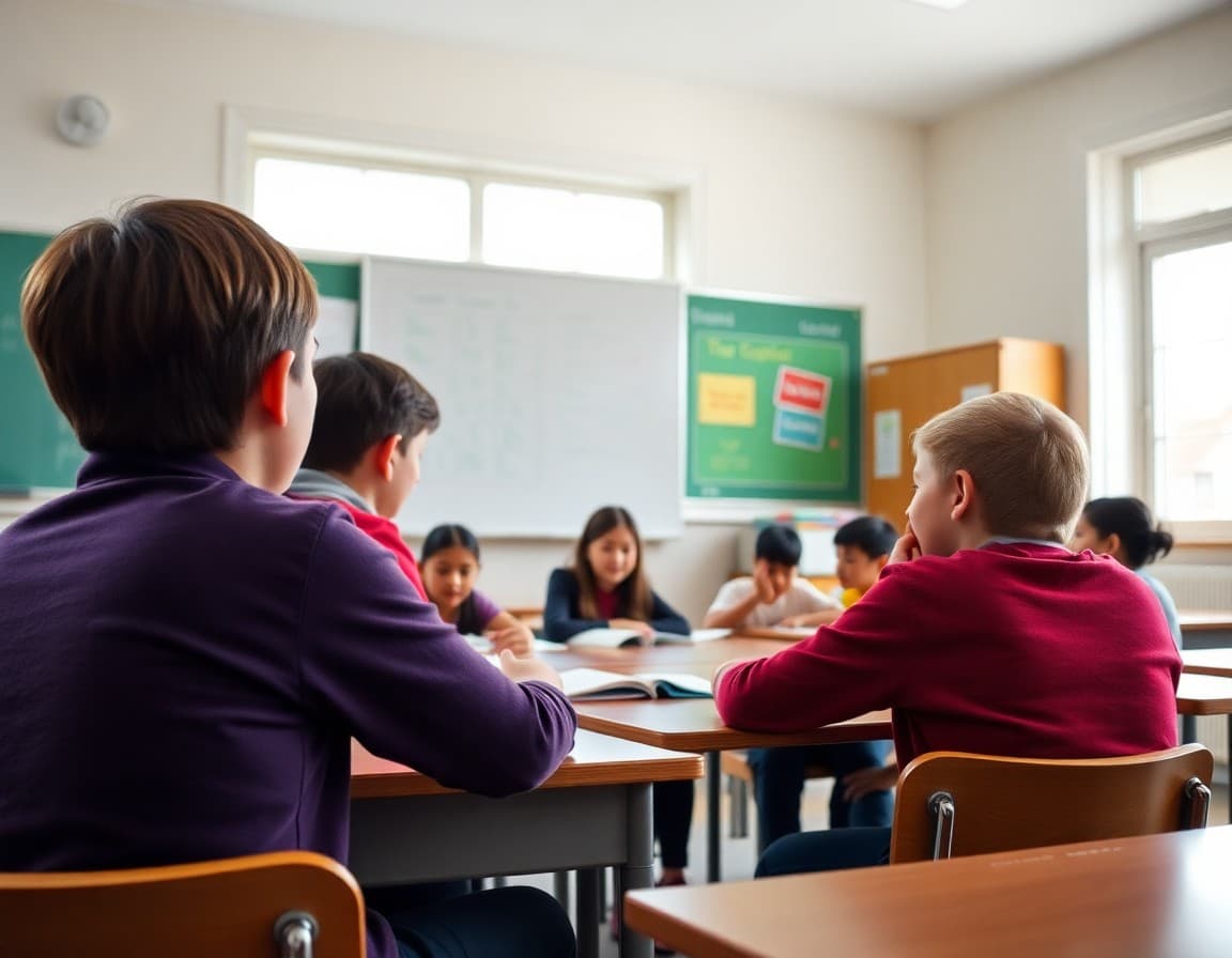 Teacher conducting one-way immersion lesson entirely in target language with engaged students