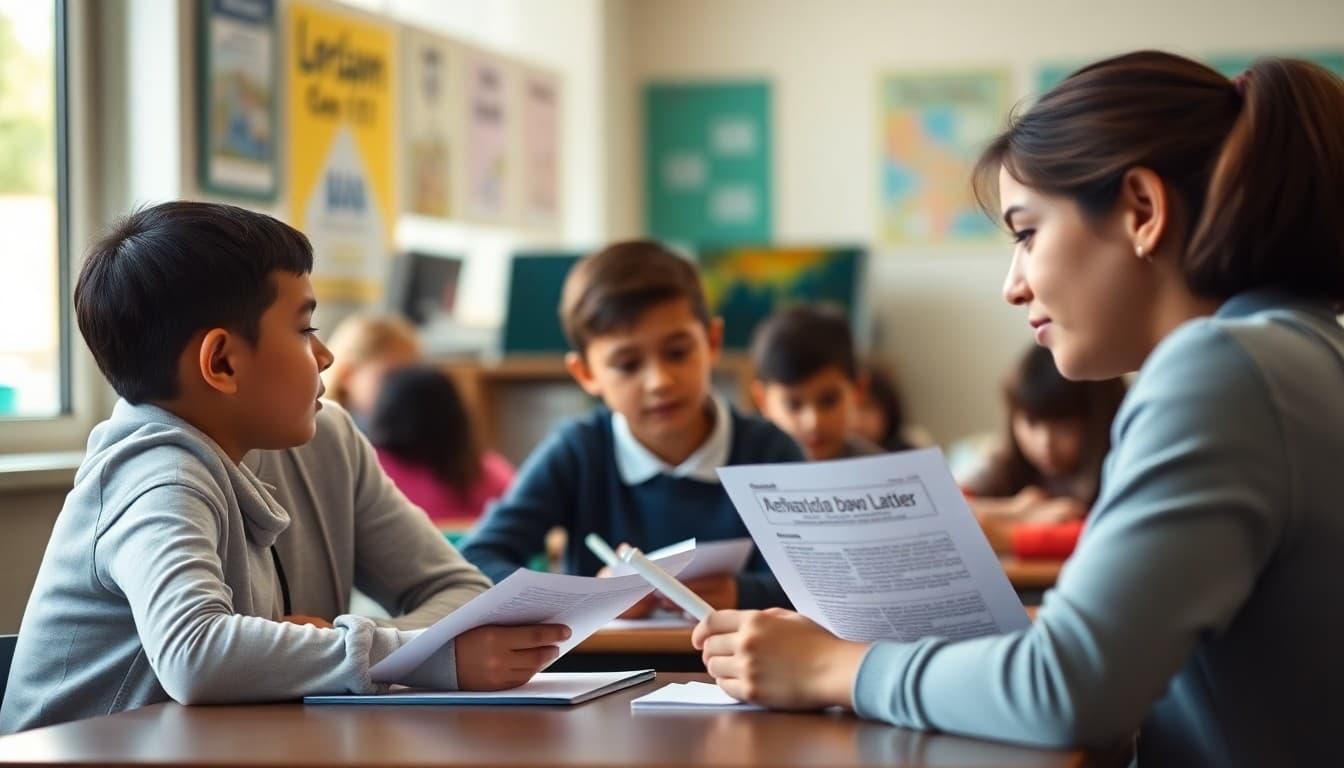 Spanish immersion teacher writing bilingual newsletter to communicate with families in two languages