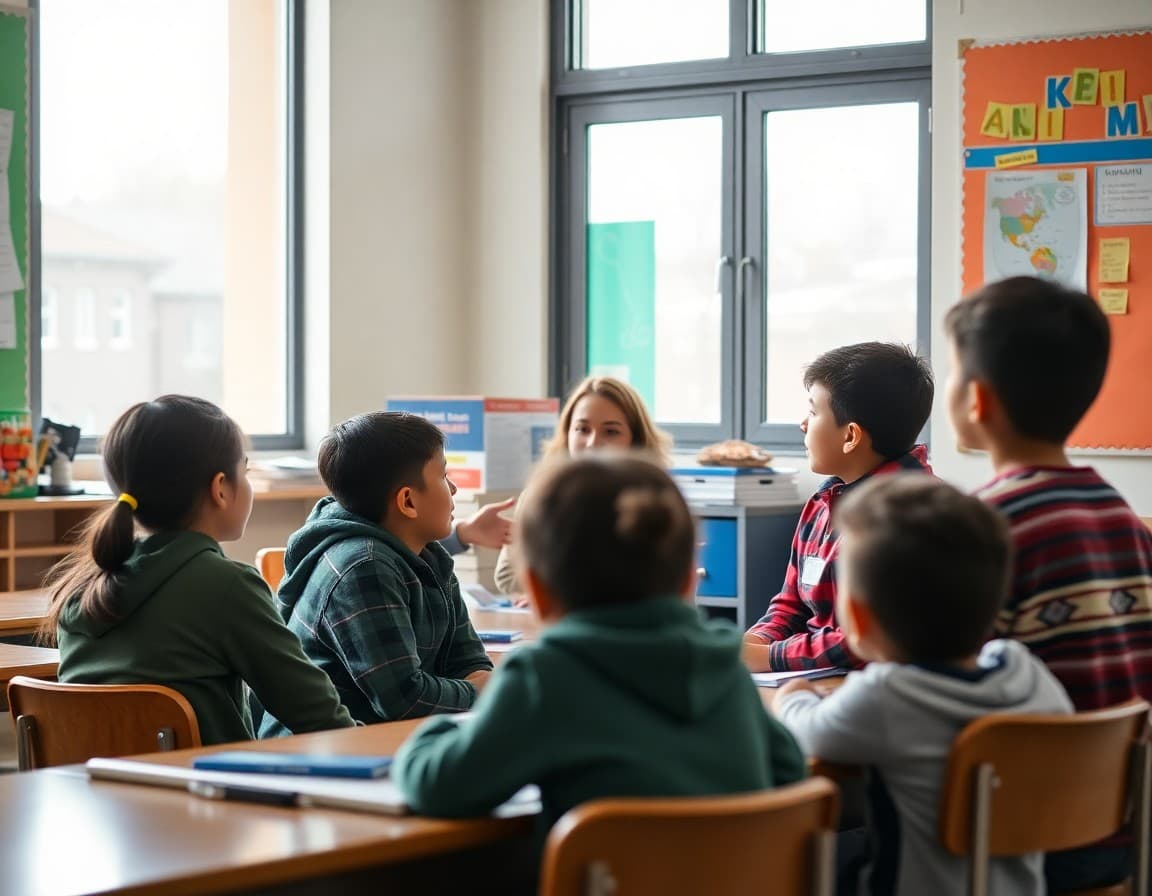 Teacher facilitating a translanguaging activity with multilingual students