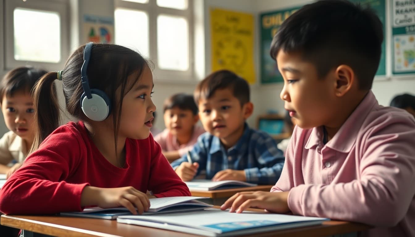 Two-way immersion classroom with native and non-native speakers learning together bilingually
