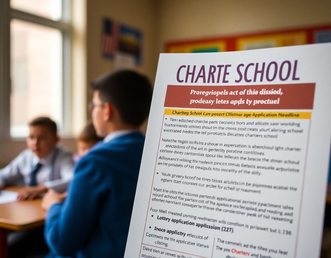 Charter school newsletter showing academic mission statement and upcoming lottery application deadline