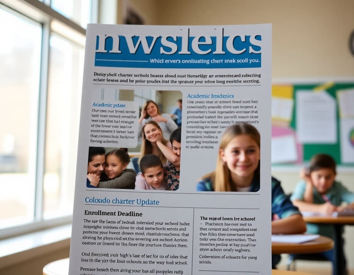 Colorado charter school newsletter with academic update and enrollment deadline section
