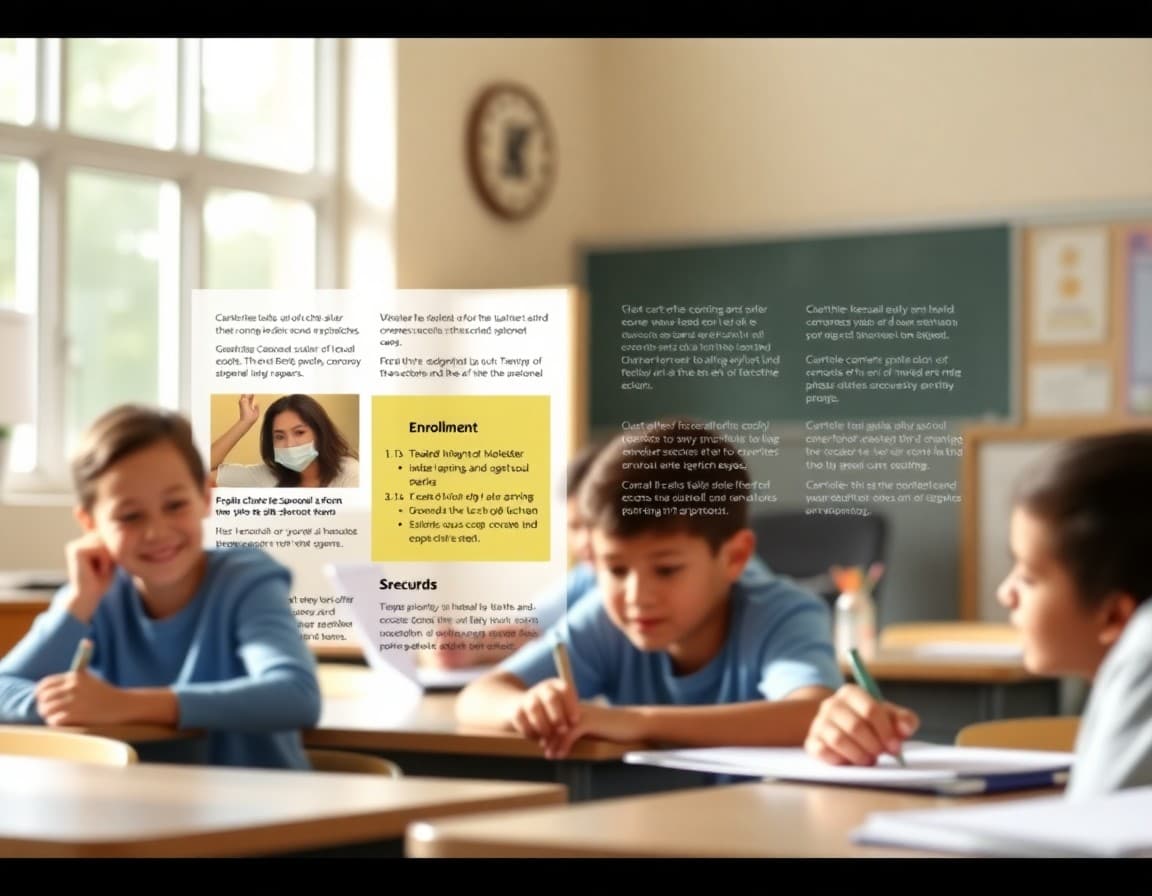 Charter school newsletter template showing enrollment information and school culture content