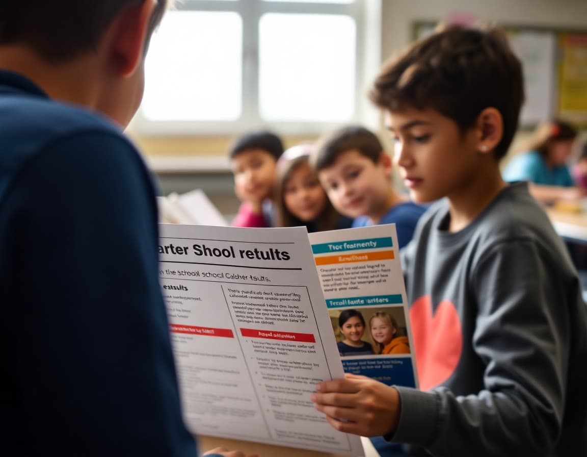 Indiana charter school newsletter showing ILEARN results section and enrollment announcement