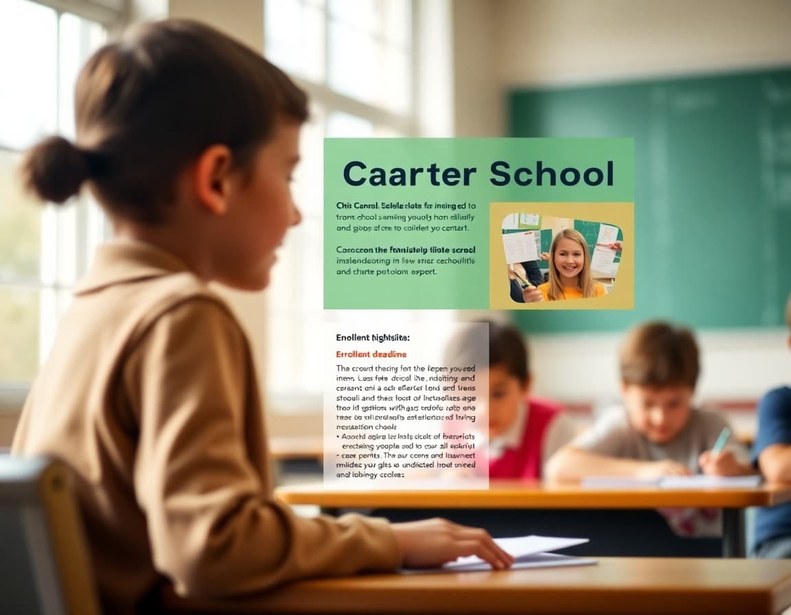 Charter school newsletter template showing school highlights and enrollment deadline section