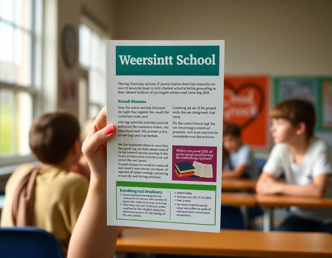 Kentucky charter school newsletter with academic mission statement and enrollment deadline section