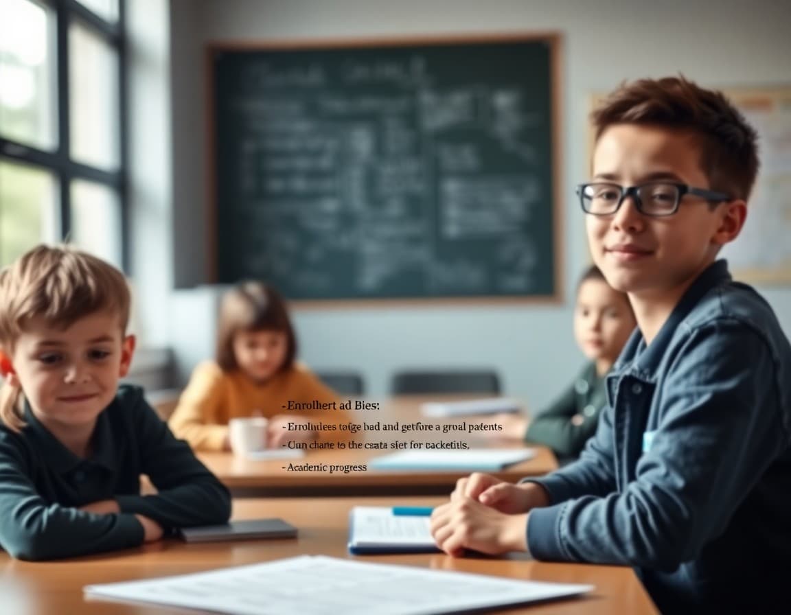 Charter school newsletter template showing enrollment deadline and academic progress section