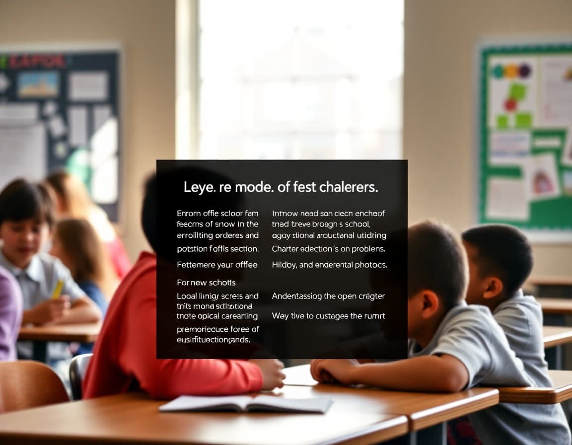 Charter school newsletter template showing enrollment window and school mission highlights