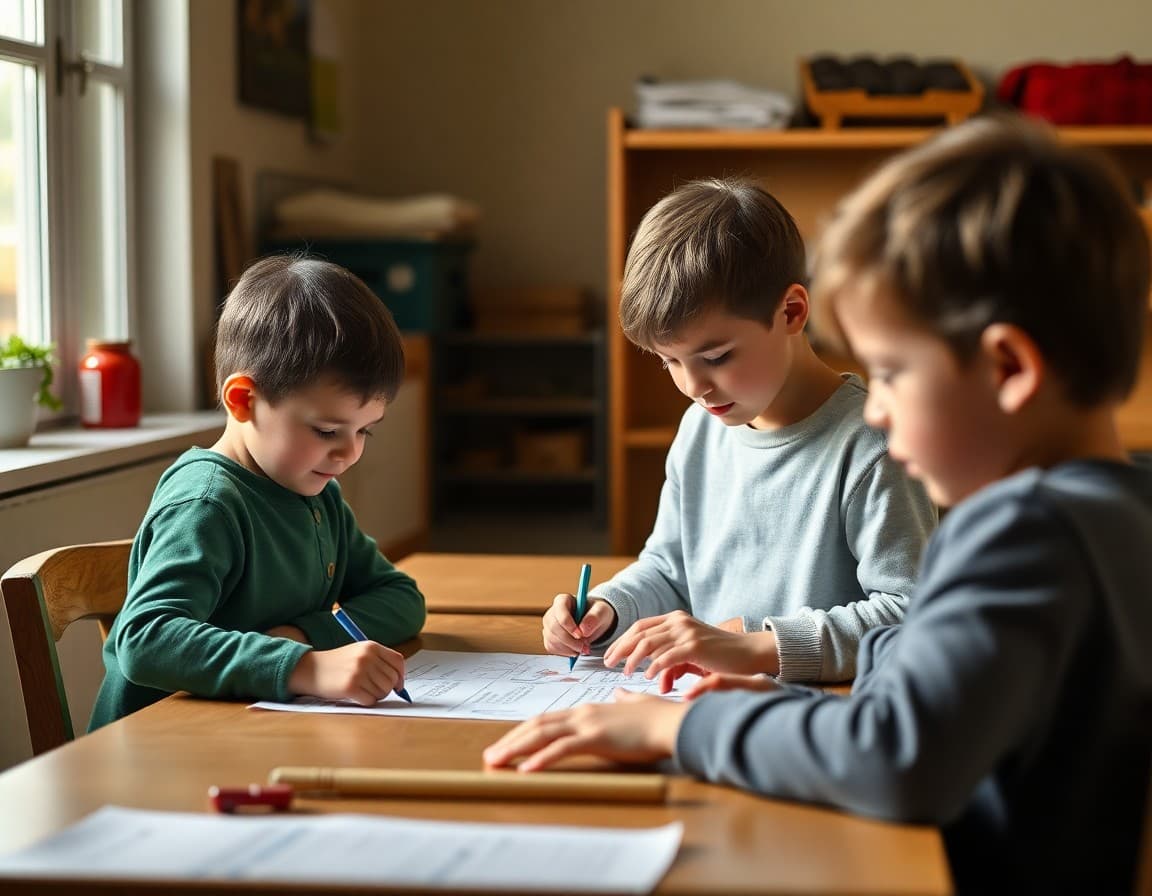 Montessori school annual report document with student work photos and program outcome data