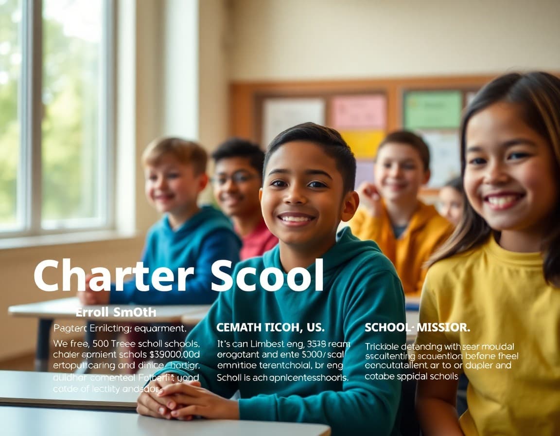 Charter school newsletter template showing enrollment information and school mission highlights
