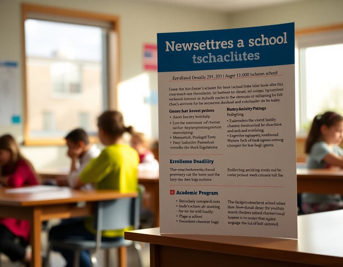 New Hampshire charter school newsletter with enrollment deadline and academic program section