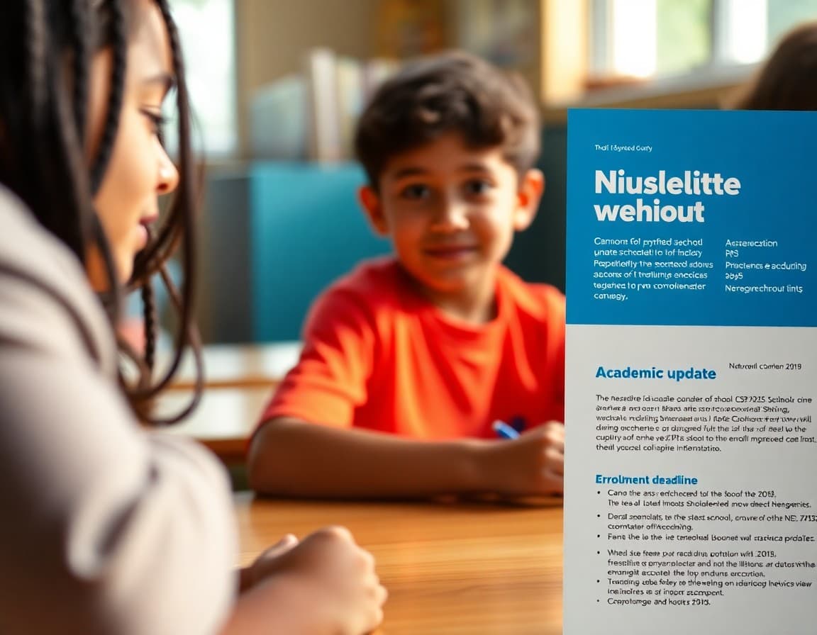 Oklahoma charter school newsletter showing academic update and enrollment deadline section