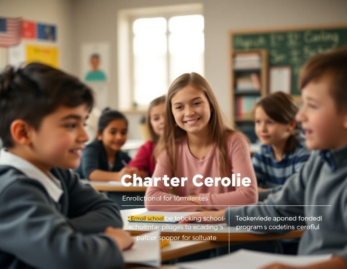 Charter school newsletter template showing enrollment deadline and academic program highlights