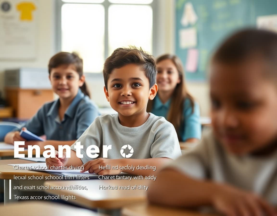 Charter school newsletter template showing enrollment deadline and Texas school accountability highlights