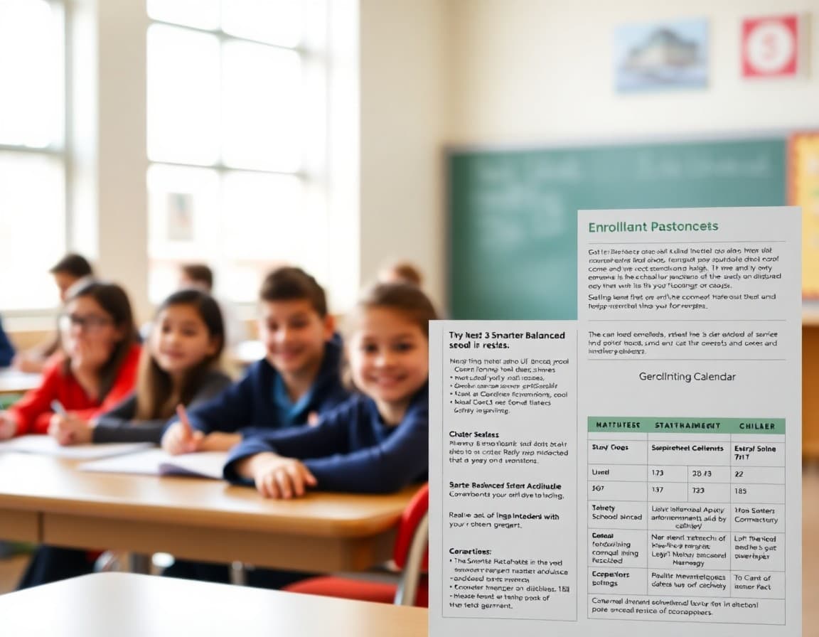 Washington charter school newsletter with Smarter Balanced results and enrollment calendar section