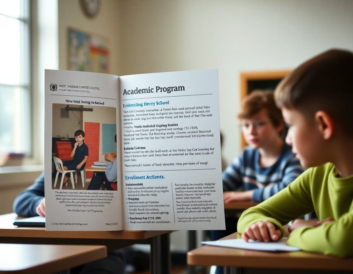 West Virginia charter school newsletter with academic program section and enrollment information
