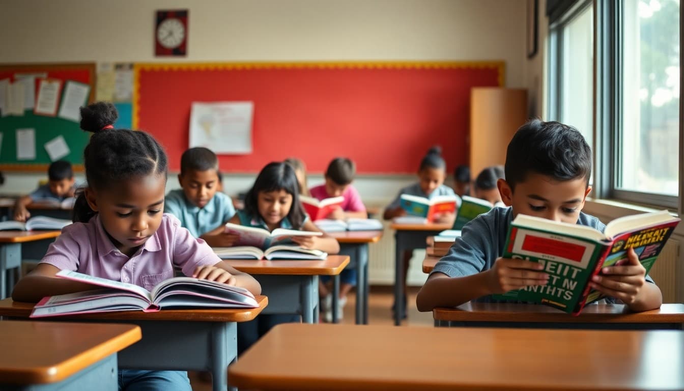 Alabama classroom with students reading books at their desks during independent reading time