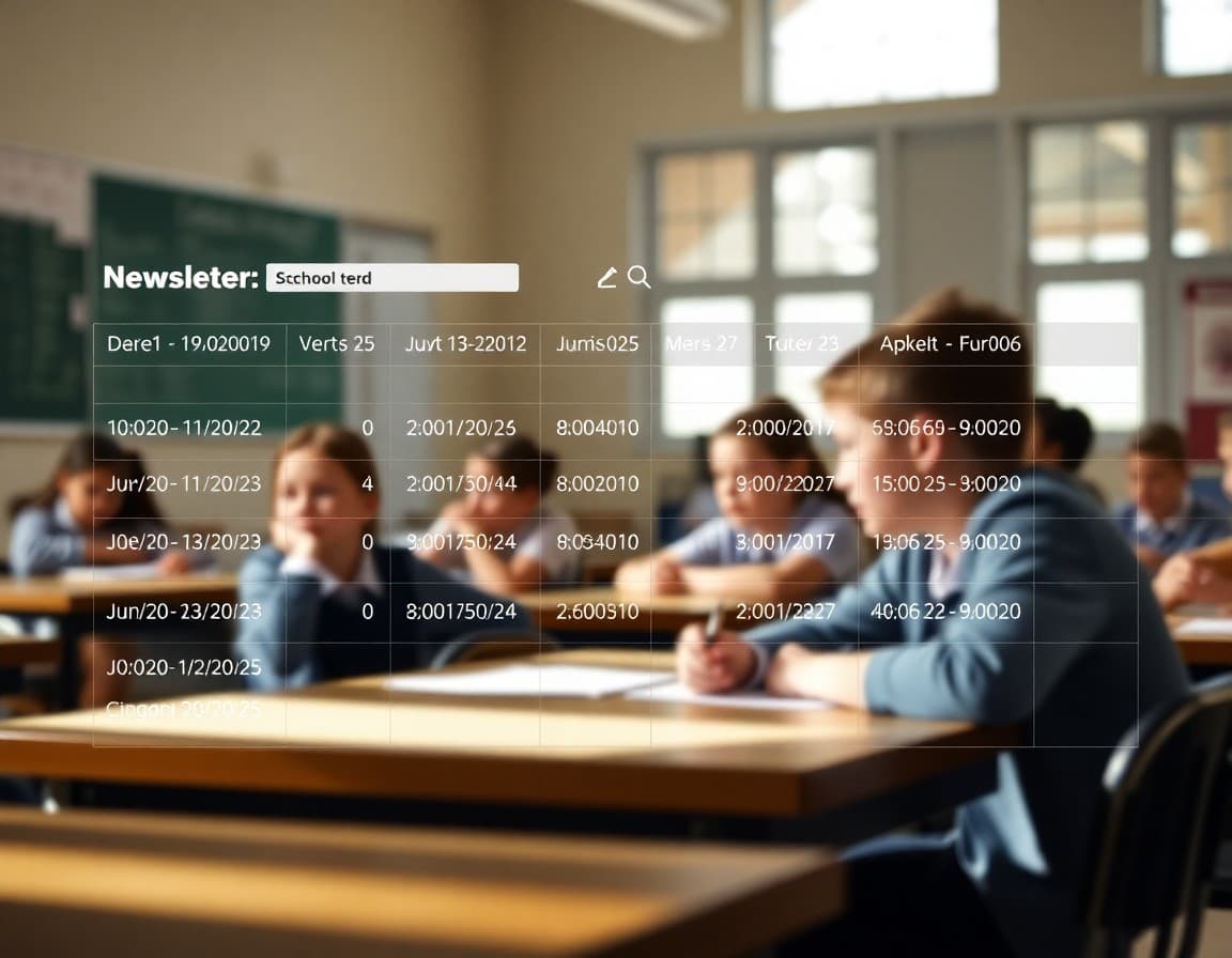 Newsletter scheduling interface showing automated send dates for each week of school year