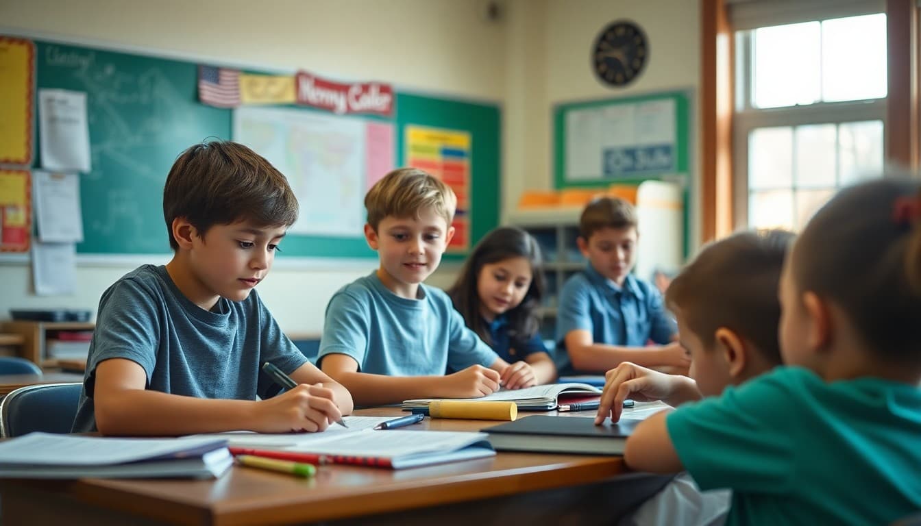 Collection of fifth grade creative writing teacher newsletter examples on teacher desk