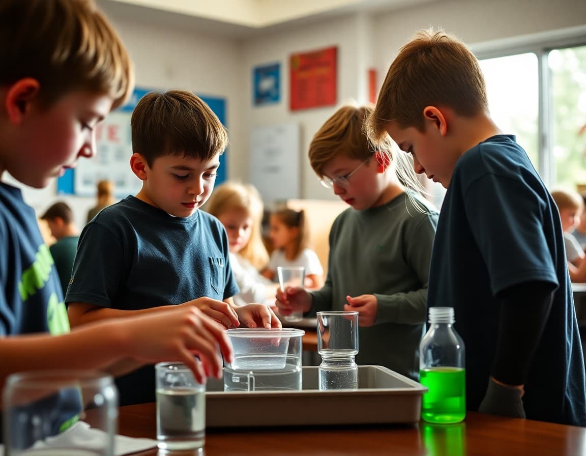 Fifth grade students exploring science materials on the first day of environmental science class