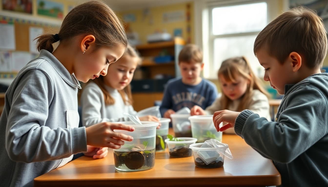 Fifth grade students beginning a new environmental science unit with hands-on materials