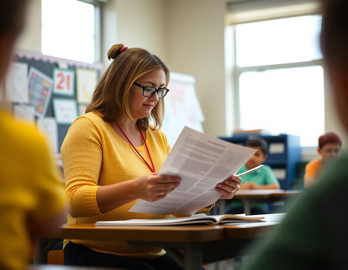 Fifth grade teacher preparing classroom rules newsletter for all school families