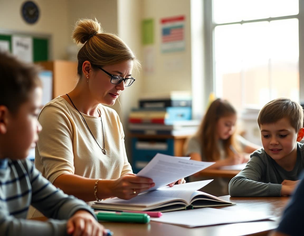 Fifth grade teacher preparing full-year curriculum overview newsletter for families