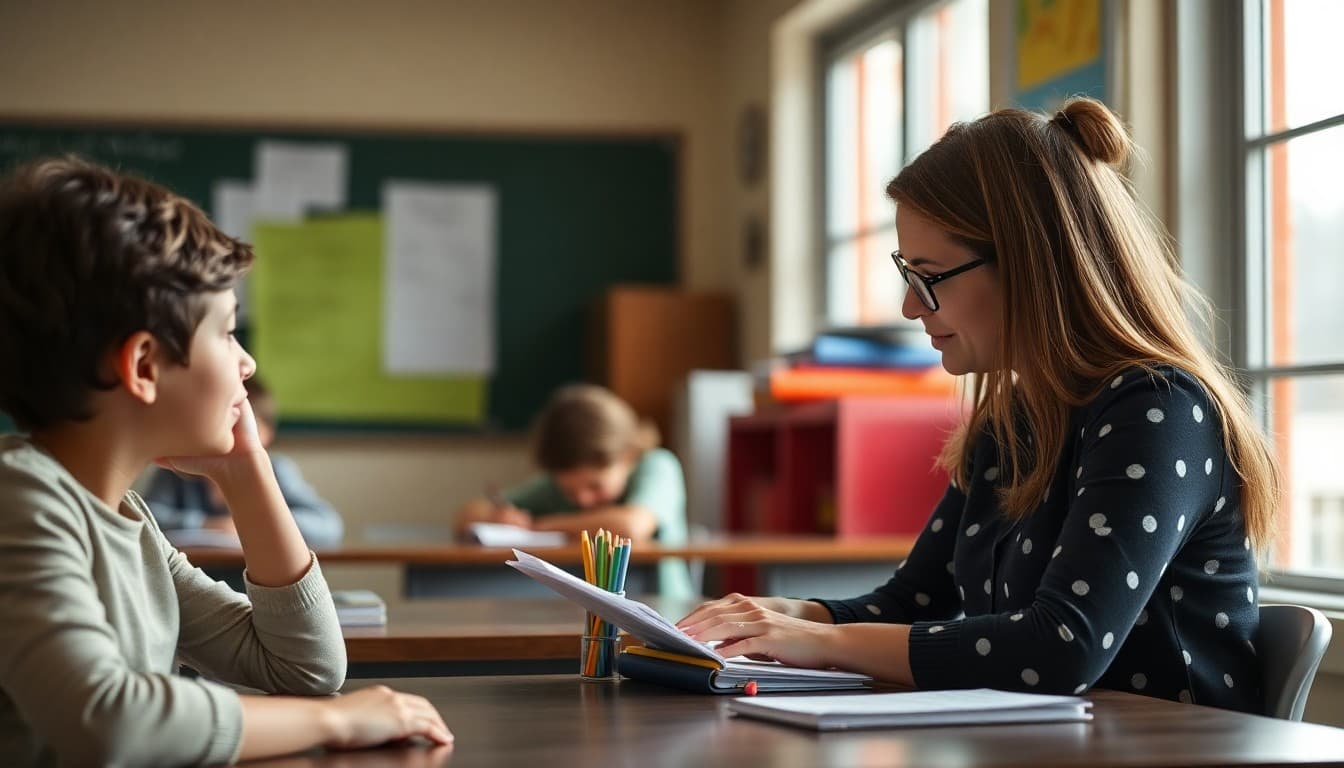 Teacher writing 5th grade math progress update newsletter for all class parents