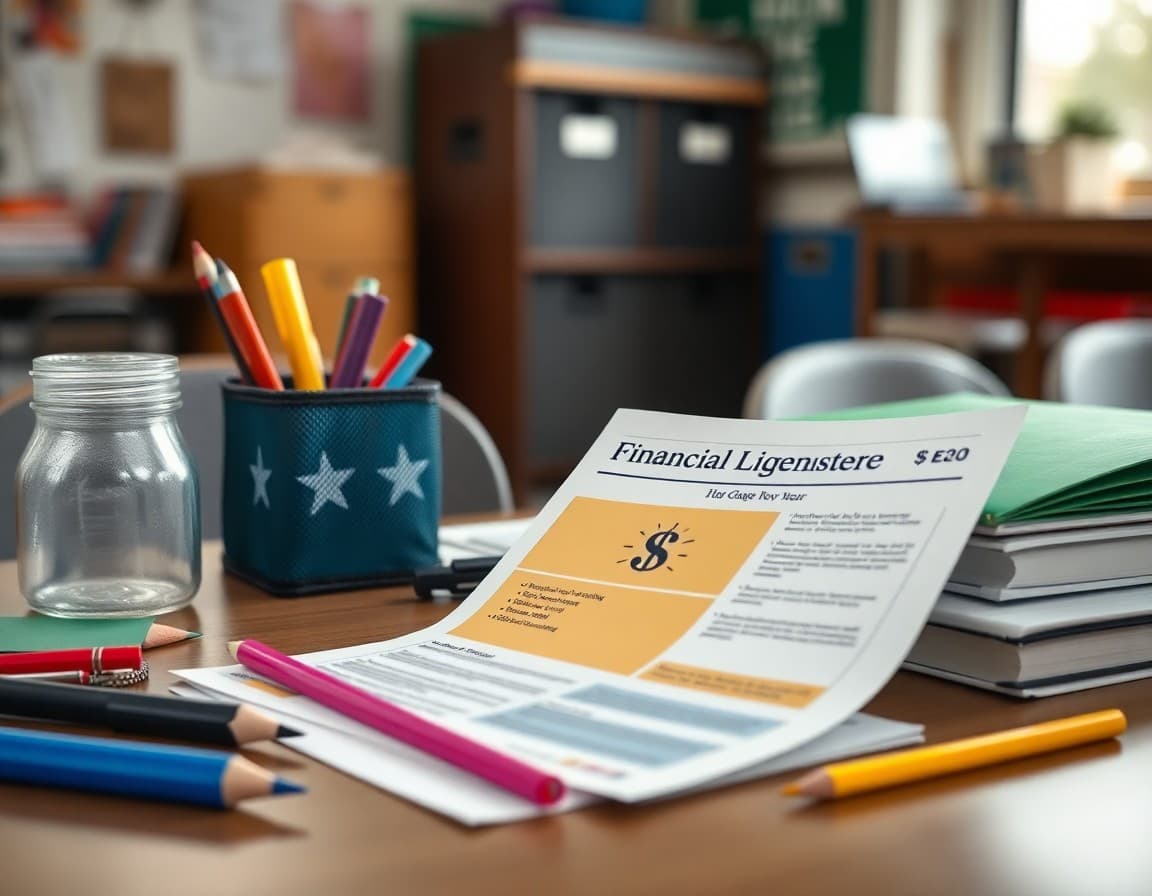 Beginning of year financial literacy newsletter for 5th grade beside school supplies on a desk