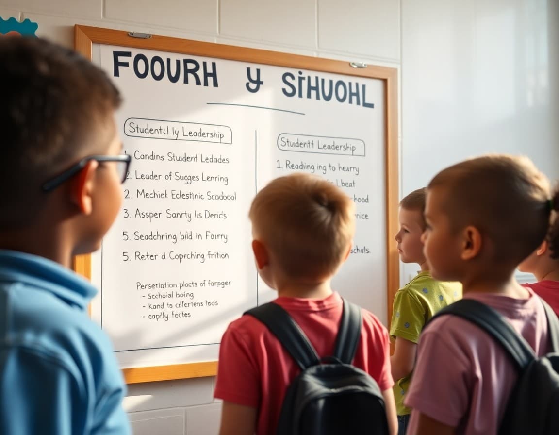 Fourth grade student leadership board showing rotating roles and their responsibilities