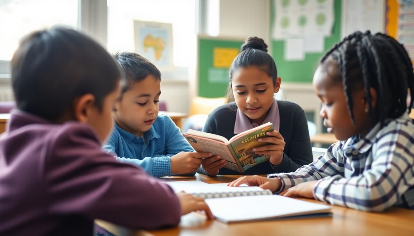 Georgia classroom students working on reading activities with a teacher in a small group