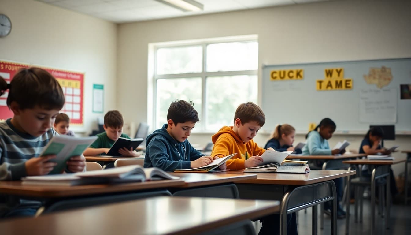 Iowa classroom students reading independently at their desks in a bright, organized classroom
