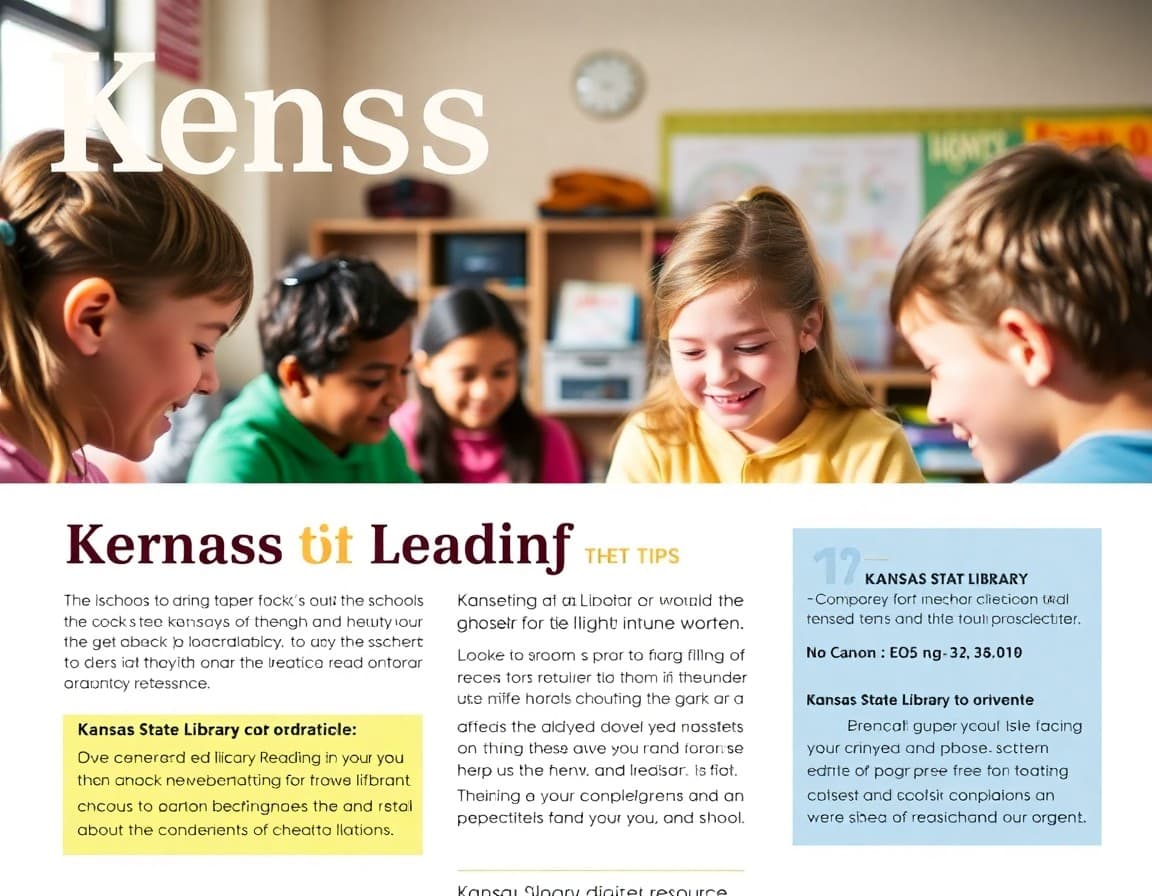 Kansas literacy newsletter template with reading tips and Kansas State Library digital resource section