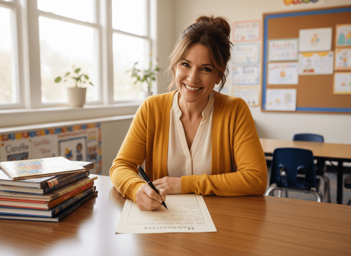 Second grade teacher writing May newsletter with third grade transition notes and summer book list