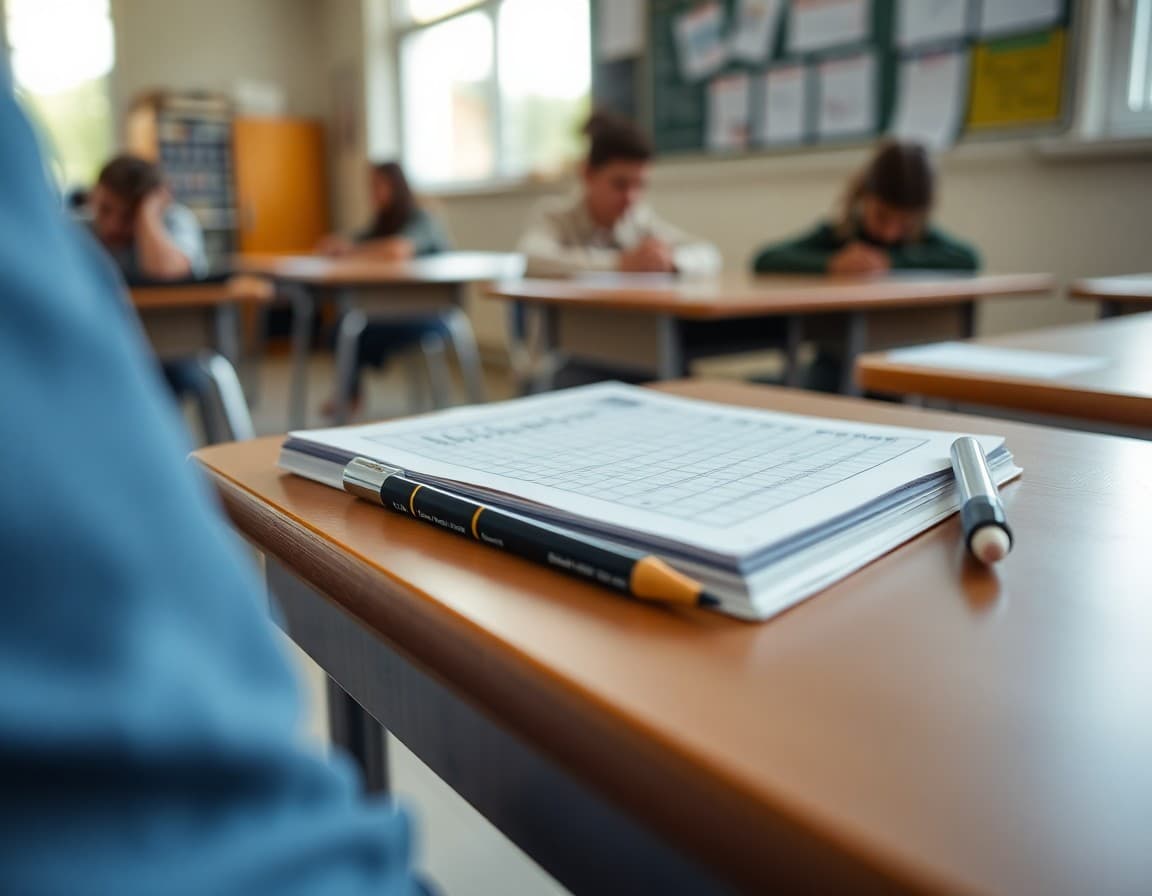 Morning work worksheet on a student desk with pencil and notebook