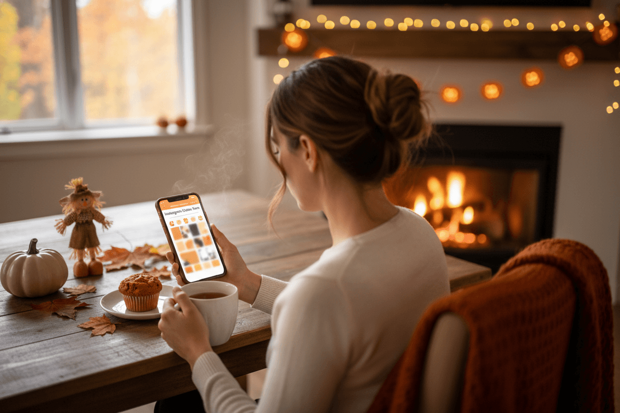 Parent reading October school newsletter on phone at home