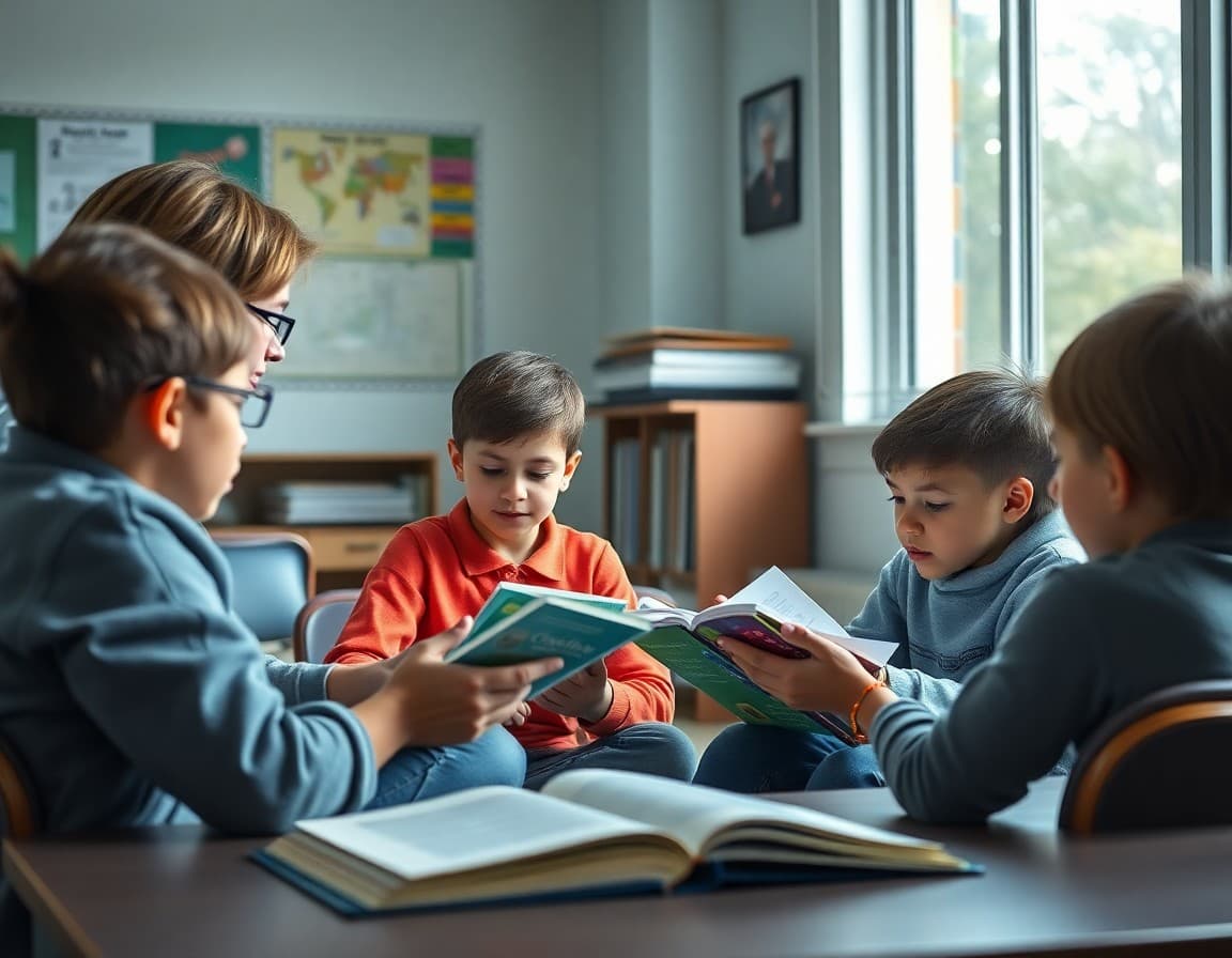 Teacher conducting a reading conference with a student while others read independently