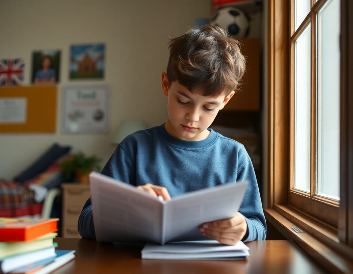 Student working on reading comprehension worksheet at home