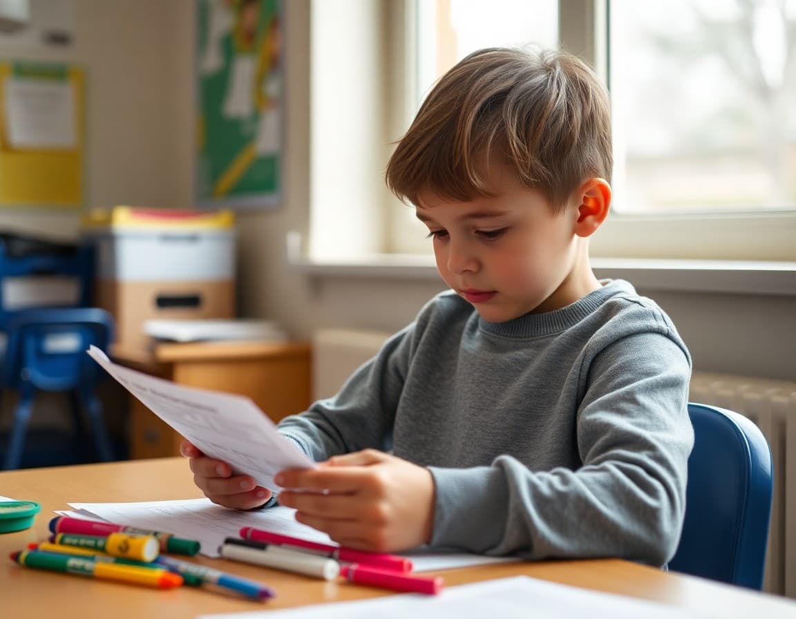 Elementary student doing at-home learning activity from a snow day classroom newsletter