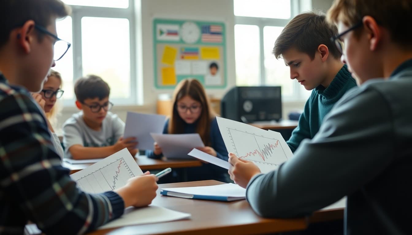 Fifth grade students reviewing line plot diagrams and statistics notes before an upcoming test
